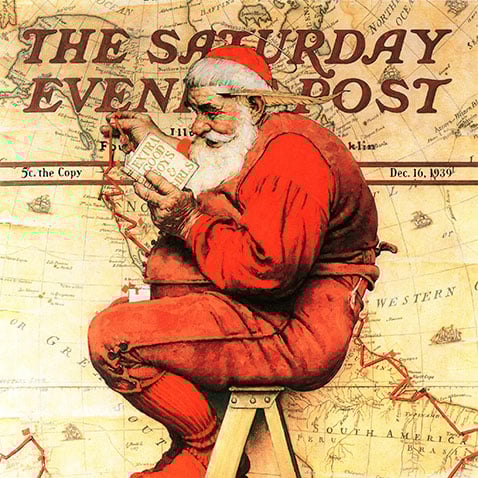 Poster Shop - Santa at the Map Saturday Evening Post - Shop Christmas Posters
